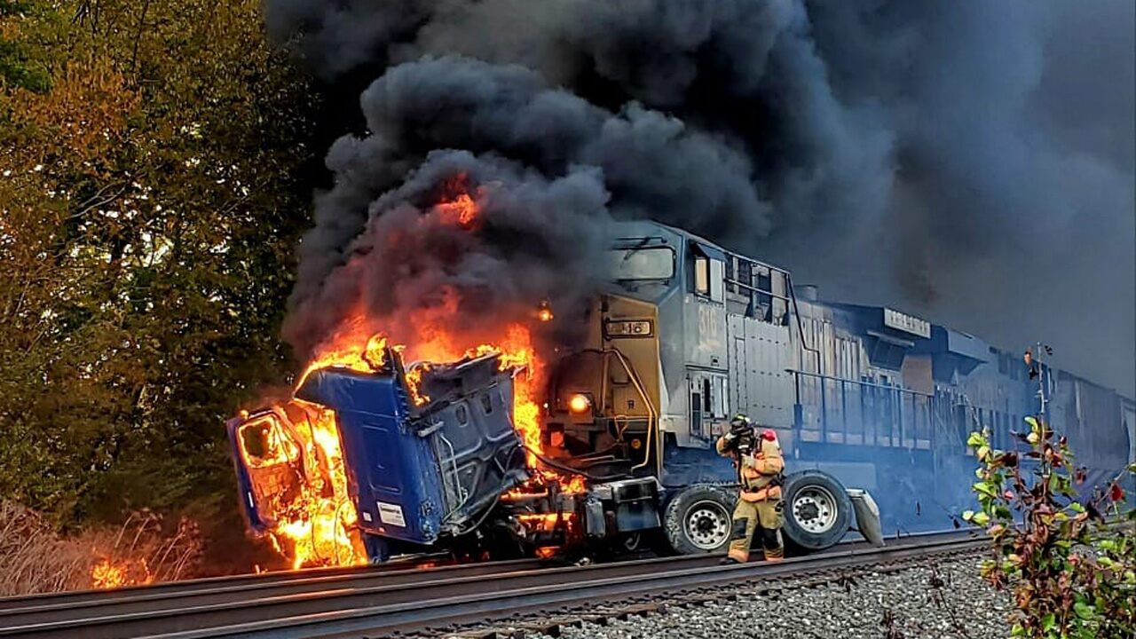 Aftermath of train and truck collision